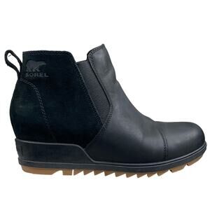 Sorel Women’s Evie Black Leather Suede Pull On Chelsea Boots Size US 8.5